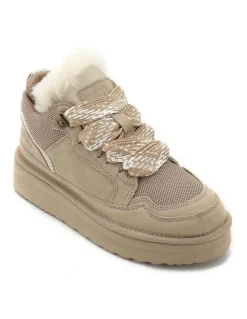 Aus Wooli Ugg Urban Chic Sheepskin Wool Lace-Up Sneakers in Beige