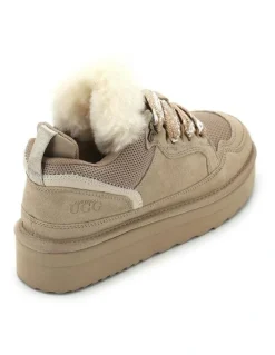 Aus Wooli Ugg Urban Chic Sheepskin Wool Lace-Up Sneakers in Beige