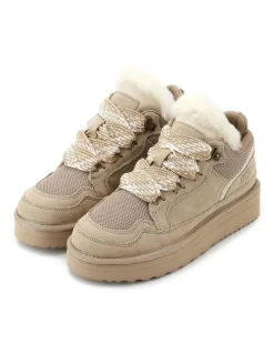 Aus Wooli Ugg Urban Chic Sheepskin Wool Lace-Up Sneakers in Beige