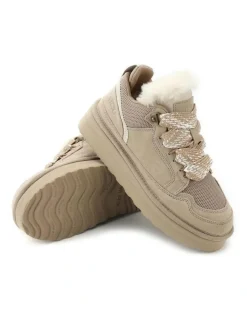 Aus Wooli Ugg Urban Chic Sheepskin Wool Lace-Up Sneakers in Beige