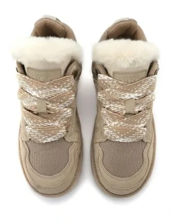 Aus Wooli Ugg Urban Chic Sheepskin Wool Lace-Up Sneakers in Beige