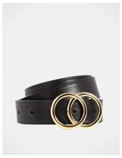 Basque Brittany Double Ring Leather Belt in Black