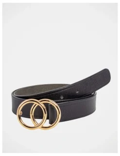 Basque Brittany Double Ring Leather Belt in Black