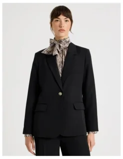 Basque Drape Twill Single Breasted Blazer in Black