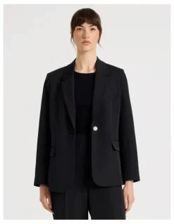 Basque Drape Twill Single Breasted Blazer in Black