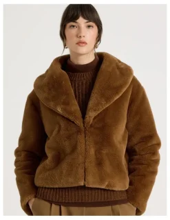 Basque Faux Fur Jacket in Chestnut