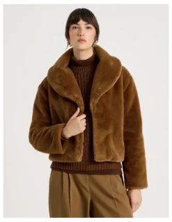 Basque Faux Fur Jacket in Chestnut