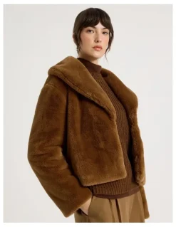 Basque Faux Fur Jacket in Chestnut