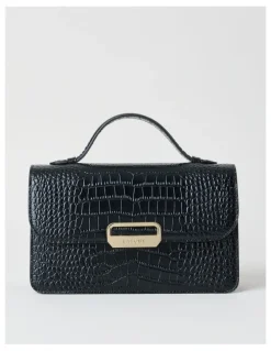 Basque Fiona Croc Leather Satchel Bag in Black