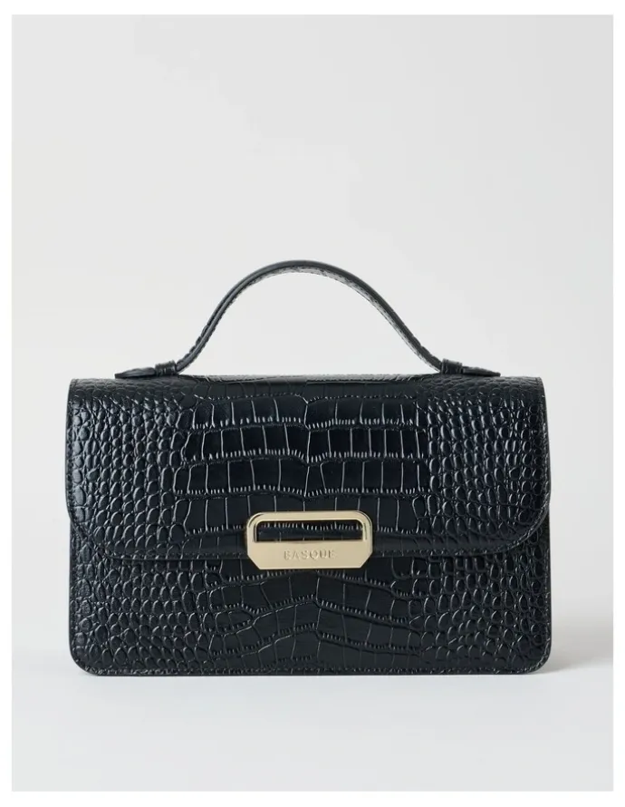 Basque Fiona Croc Leather Satchel Bag in Black