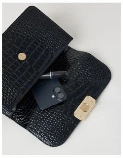 Basque Fiona Croc Leather Satchel Bag in Black
