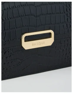 Basque Fiona Croc Leather Satchel Bag in Black
