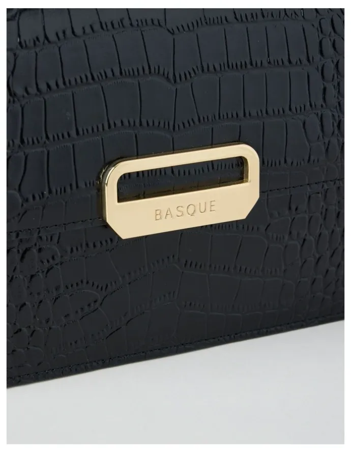 Basque Fiona Croc Leather Satchel Bag in Black