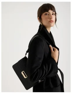 Basque Fiona Croc Leather Satchel Bag in Black