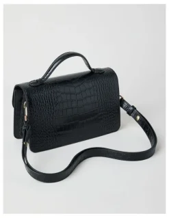 Basque Fiona Croc Leather Satchel Bag in Black