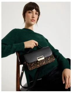 Basque Fiona Leather Satchel Bag in Leopard