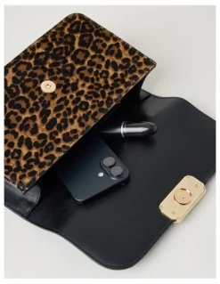 Basque Fiona Leather Satchel Bag in Leopard