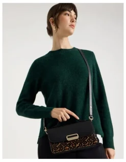 Basque Fiona Leather Satchel Bag in Leopard