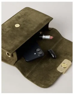Basque Fiona Suede Leather Satchel Bag in Olive