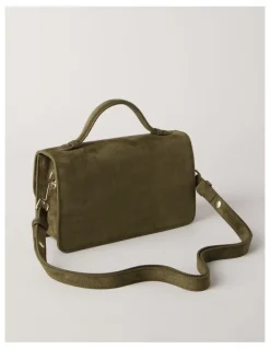 Basque Fiona Suede Leather Satchel Bag in Olive
