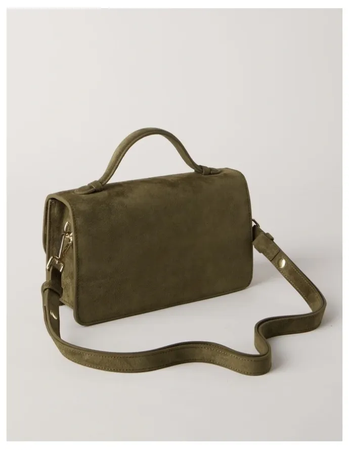 Basque Fiona Suede Leather Satchel Bag in Olive