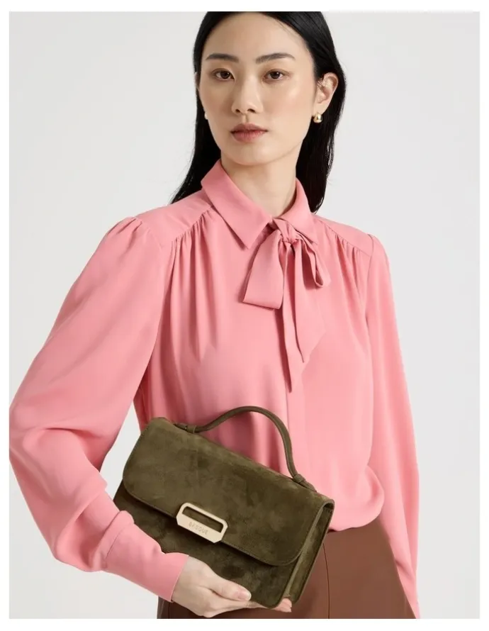 Basque Fiona Suede Leather Satchel Bag in Olive