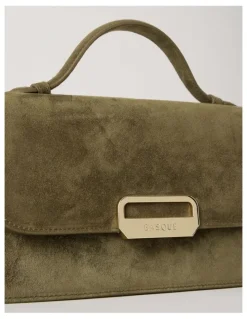 Basque Fiona Suede Leather Satchel Bag in Olive