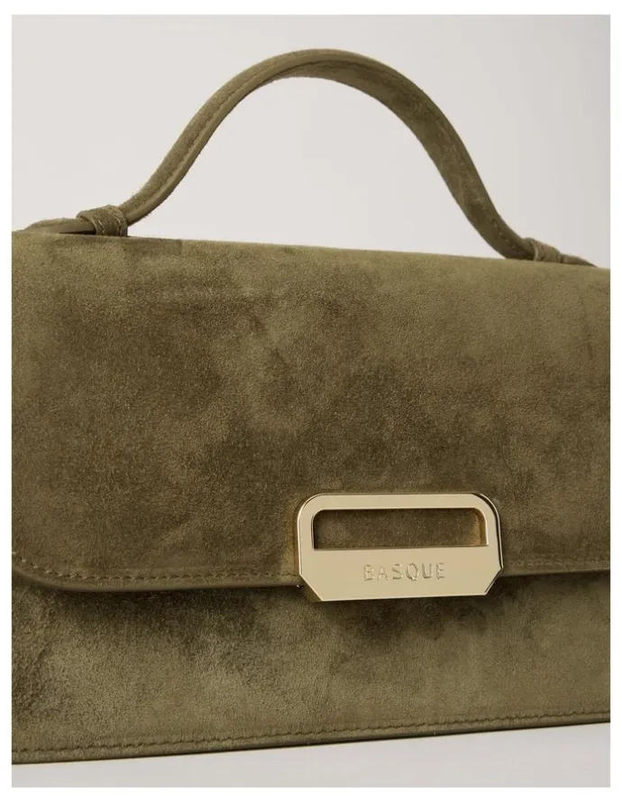 Basque Fiona Suede Leather Satchel Bag in Olive