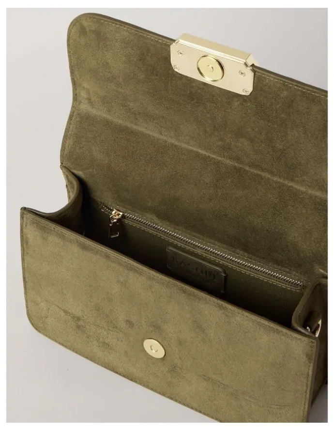 Basque Fiona Suede Leather Satchel Bag in Olive