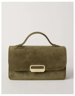 Basque Fiona Suede Leather Satchel Bag in Olive