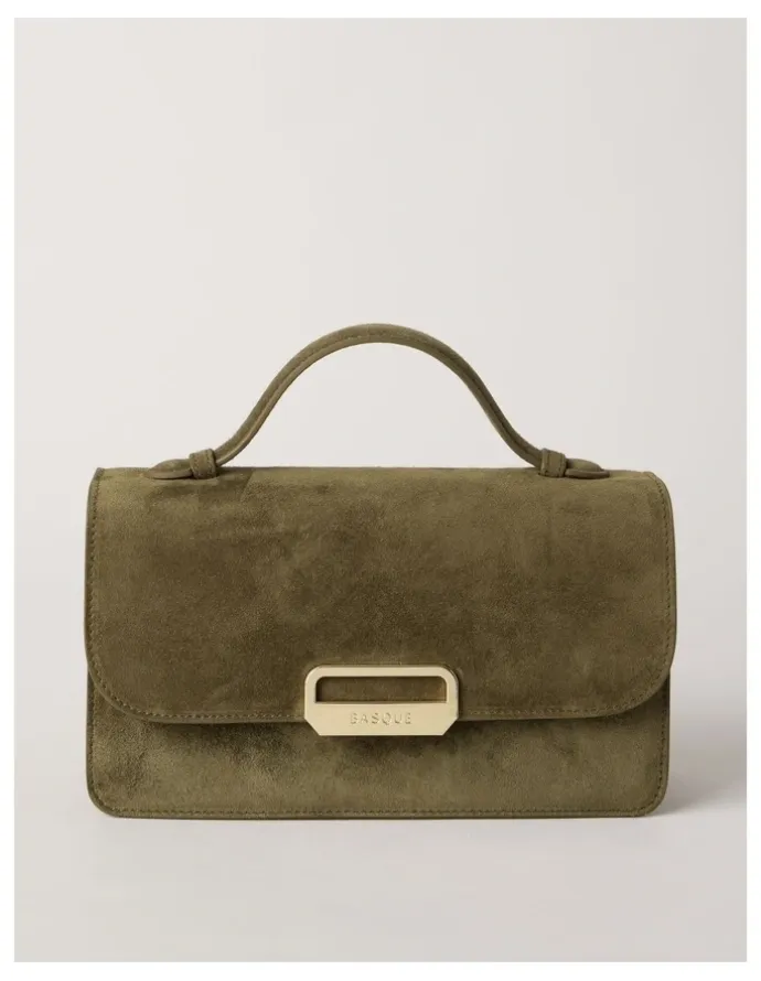 Basque Fiona Suede Leather Satchel Bag in Olive