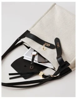 Basque Harper Leather Shoulder Bag in Natural/Black