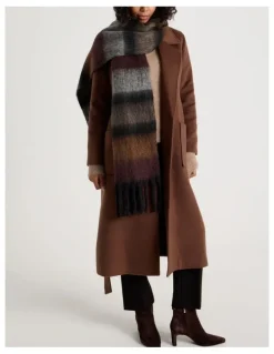Basque Jenna Brushed Striped Winter Scarf in Natural