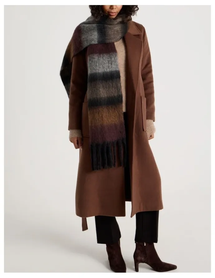Basque Jenna Brushed Striped Winter Scarf in Natural