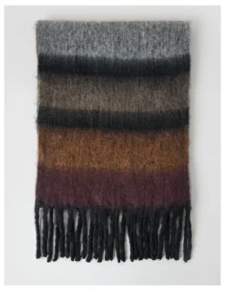 Basque Jenna Brushed Striped Winter Scarf in Natural