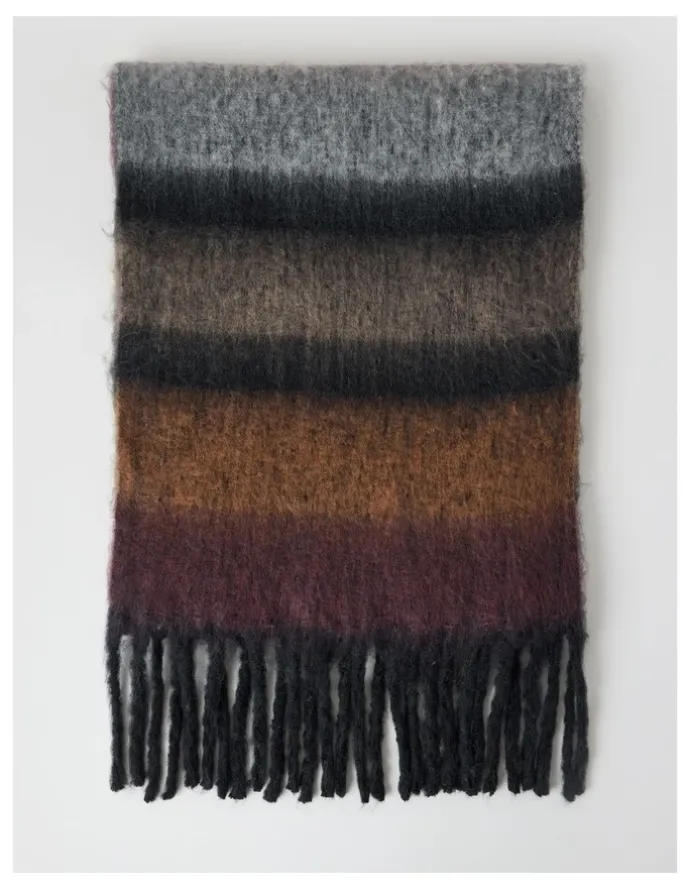 Basque Jenna Brushed Striped Winter Scarf in Natural