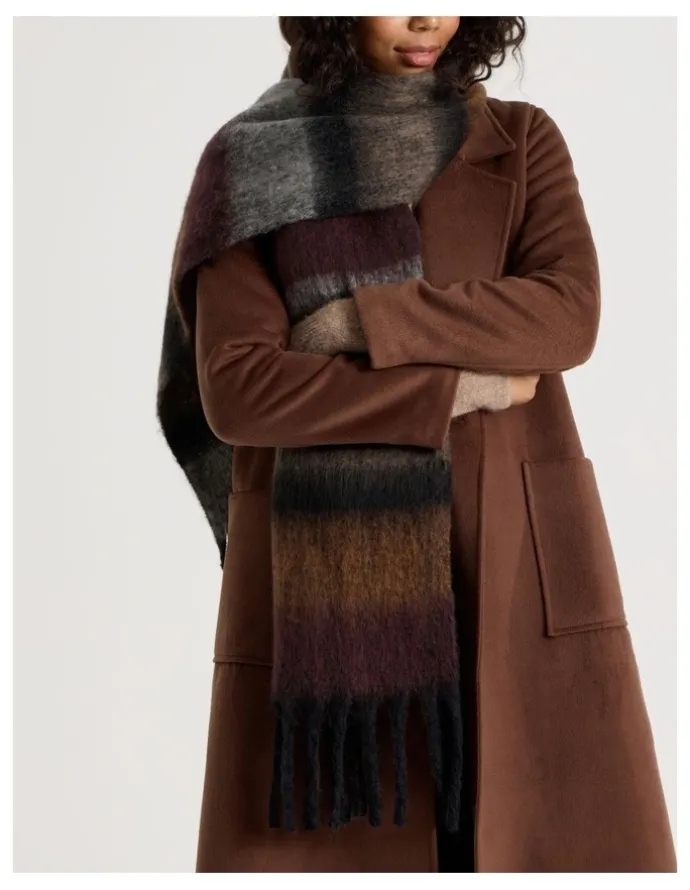 Basque Jenna Brushed Striped Winter Scarf in Natural