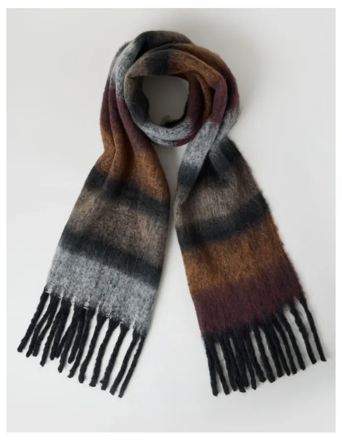 Basque Jenna Brushed Striped Winter Scarf in Natural