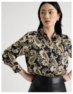 Basque Long Sleeve Blouse in Paisley Print
