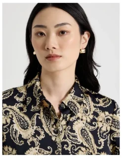 Basque Long Sleeve Blouse in Paisley Print