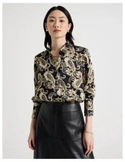 Basque Long Sleeve Blouse in Paisley Print