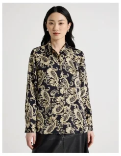 Basque Long Sleeve Blouse in Paisley Print