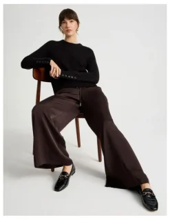 Basque Long Sleeve Crewneck Rib Knit in Black