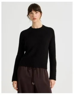 Basque Long Sleeve Crewneck Rib Knit in Black