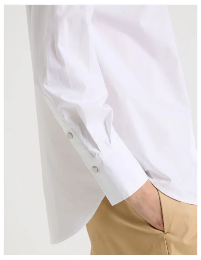 Basque Long Sleeve Cutwork Detail Shirt in White