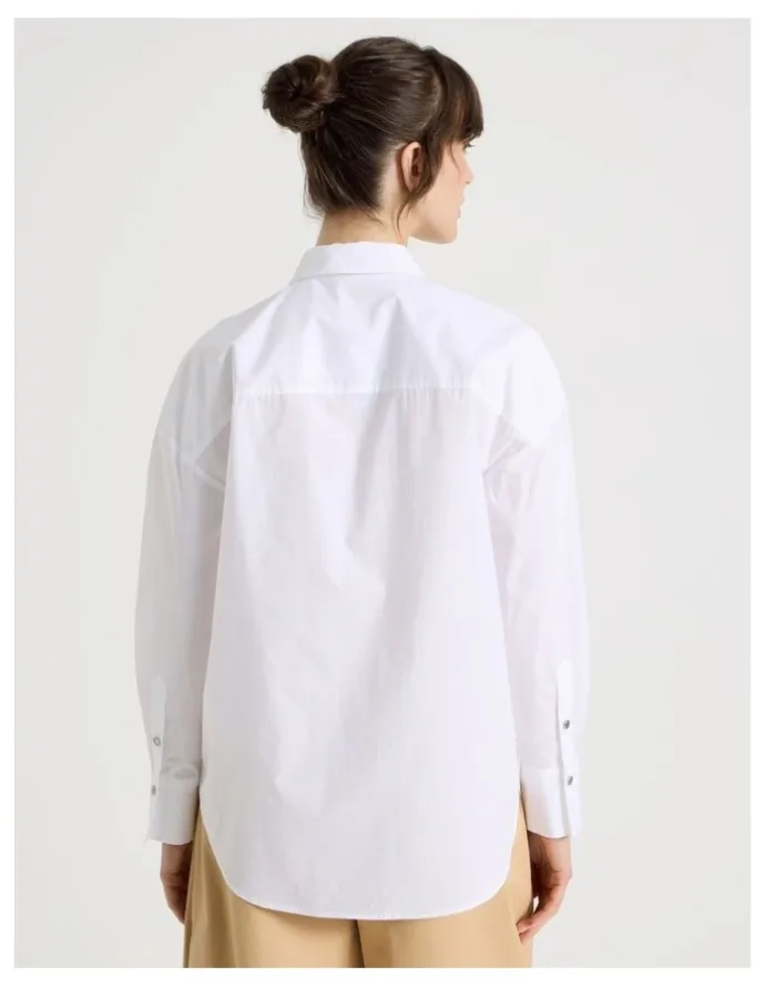 Basque Long Sleeve Cutwork Detail Shirt in White