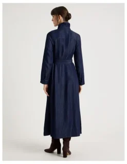 Basque Long Sleeve Denim Midi Dress in Denim