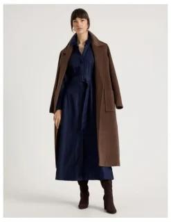 Basque Long Sleeve Denim Midi Dress in Denim
