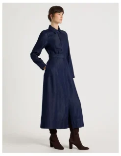 Basque Long Sleeve Denim Midi Dress in Denim