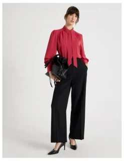 Basque Long Sleeve Tie Blouse in Cardinal
